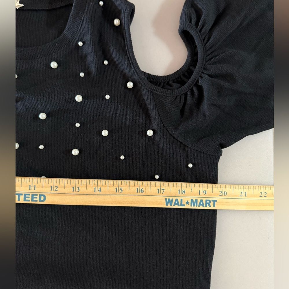 NWT Hem & Thread Black Cold Shoulder Pearl-Studded Dress - Picture 6 of 8